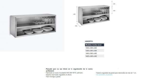 Armario de acero inox de pared abierto