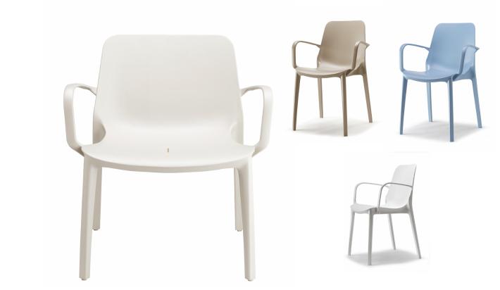 Silla exterior con brazos de tecnopolímero con varios colores