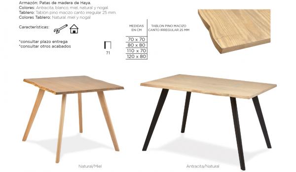 Mesa varias medidas , tablero con canto irregular de pino macizo
