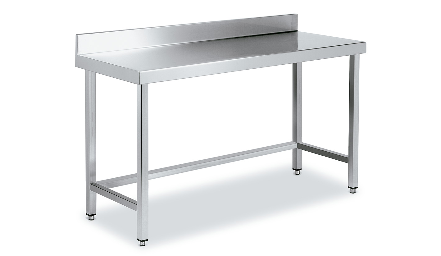 Mesa ACERO INOX, con mural. Profundidad de 600 mm