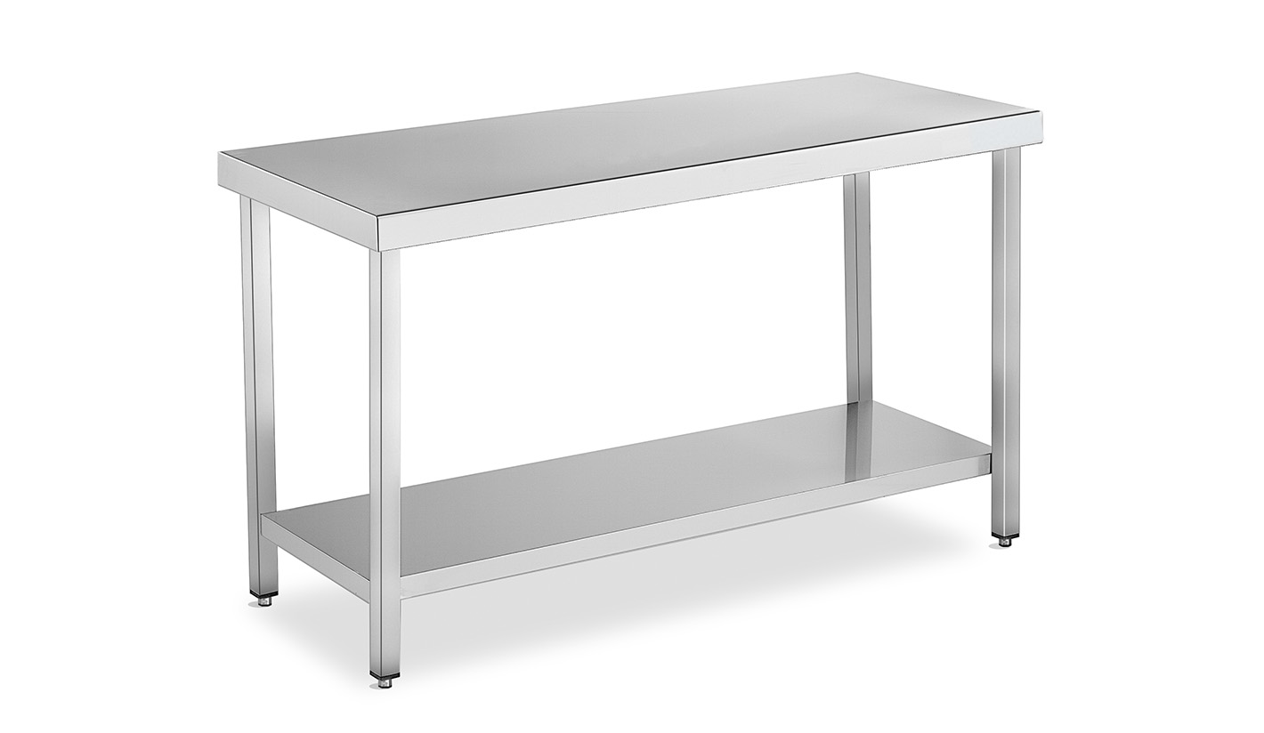 Mesa ACERO INOX con 1 estante. profundidad de 550 mm