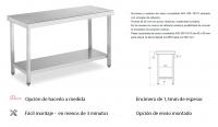 Mesa ACERO INOX con 1 estante. profundidad de 550 mm